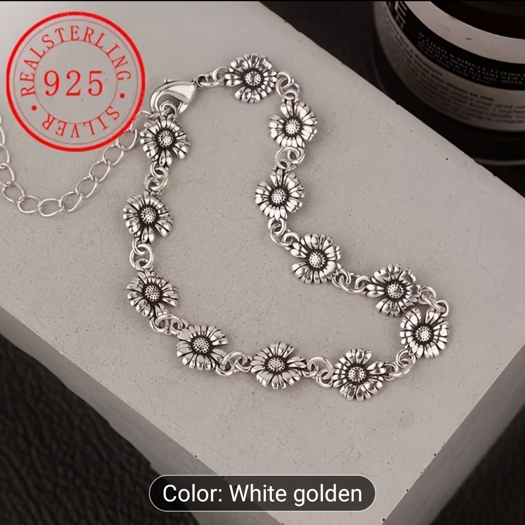 A Classic Sunflower Charm Bracelet Made Of 925 Sterling Silver An Elegant 47$